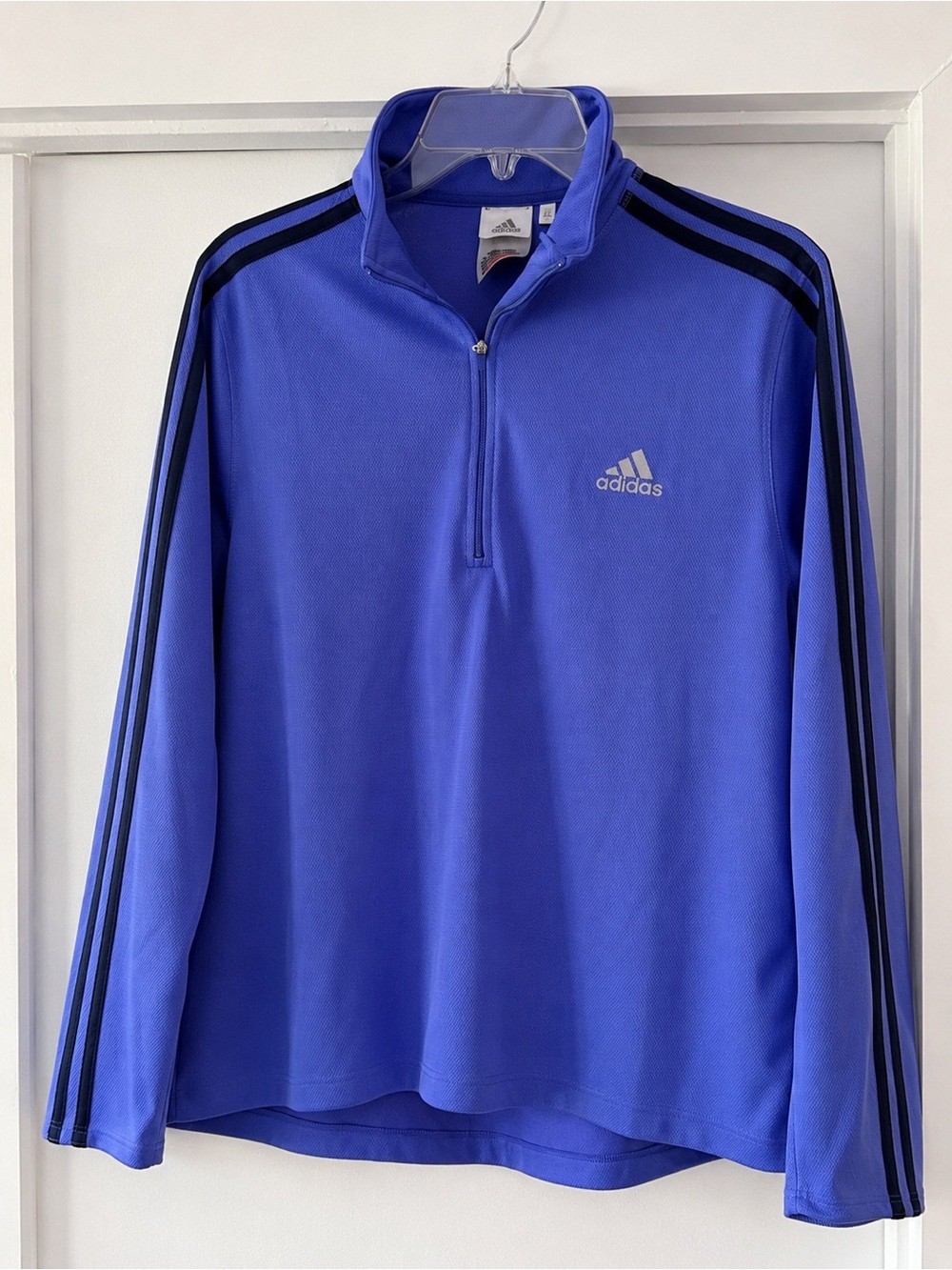 adidas Royal Blue 1/4 Zip Pullover with Black Stripes